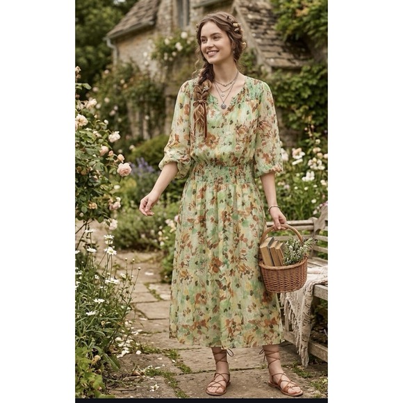Rixo London Cherylfloral silk-chiffon maxi dress Fil Coup Size 10/ L